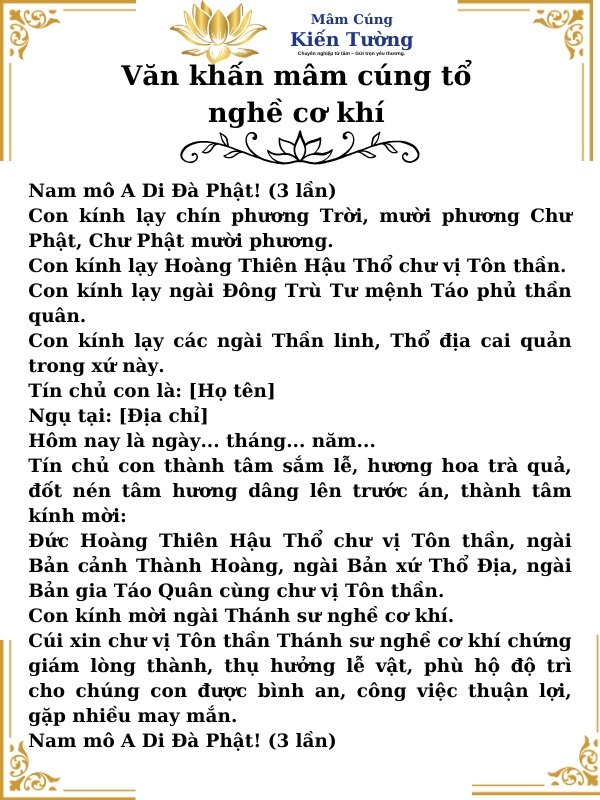 Bài Cúng Tổ Nghề Cơ Khí: Các Mẫu Văn Khấn Và Lễ Cúng Tổ Nghề Đầy Ý Nghĩa